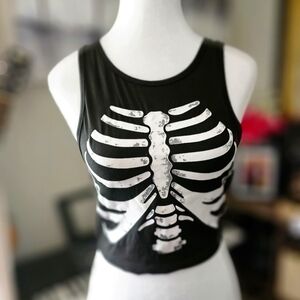Skeleton stamped black tank top for girl